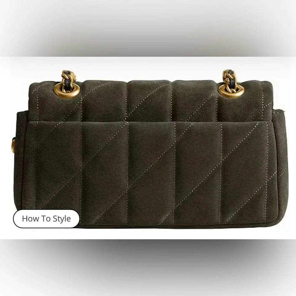 Coach Quilted Shoulder Bag in Dark Green with Gold Chain - Picture 2 of 5